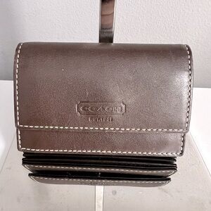 Coach Brown Leather Accordion Snap Card Wallet